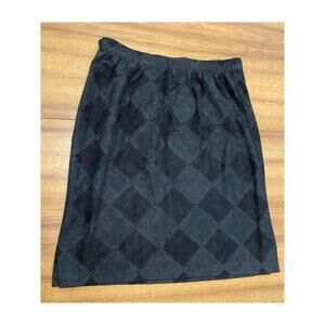 Black Grey Checkered Pencil Skirt Faux Suede Zip Side‎ Sze 12 Dark Academia